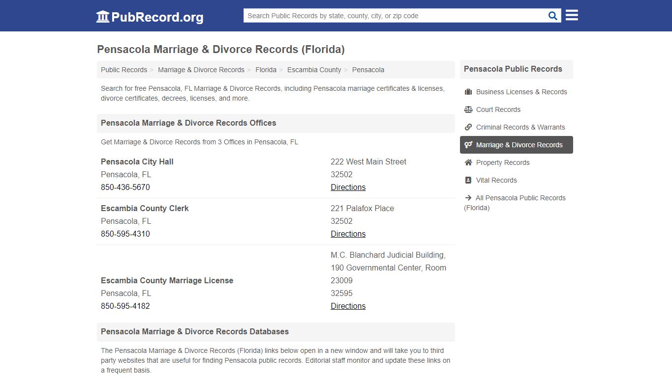 Pensacola Marriage & Divorce Records (Florida) - PubRecord.org