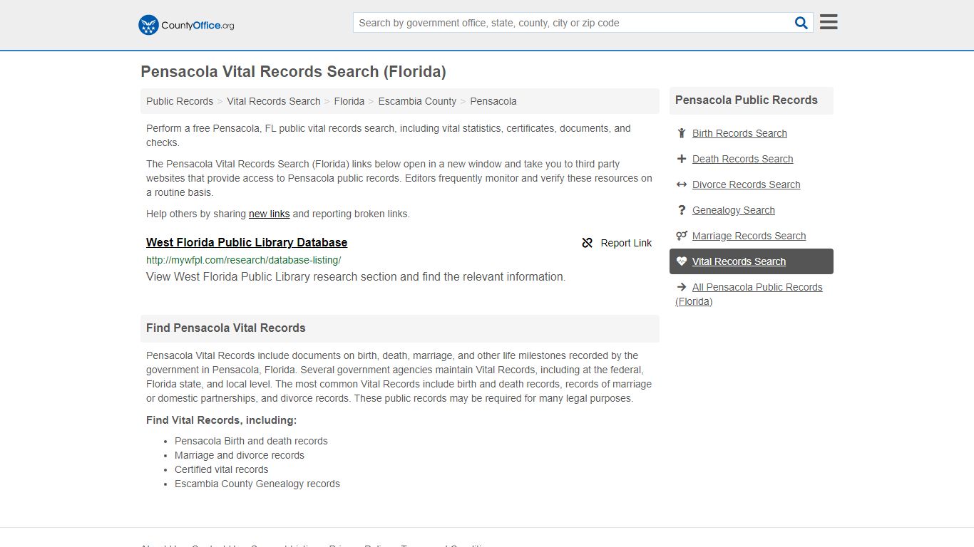 Vital Records Search - Pensacola, FL (Birth, Death, Marriage & Divorce ...